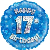 17th Birthday Holo Blue Round Foil Balloon (18in.)