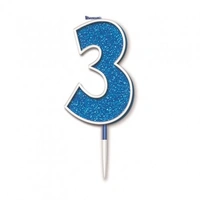 Glitter Blue Number 3 Candle