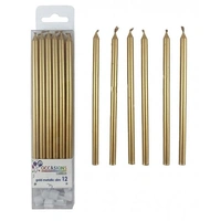 Slim Gold Birthday Candles (120mm) - Pk 12