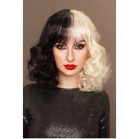 Cruella Half Black Half White Curls Wig