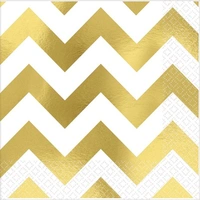 Chevron Gold Beverage Napkins - Pk 16*