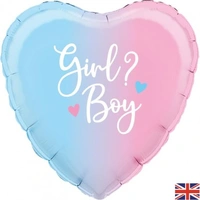 Ombre Heart Gender Reveal Foil Balloon (45cm) Pk 1