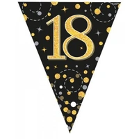 Sparkling Fizz Black & Gold 18th Flag Bunting (390cm) Pk 1