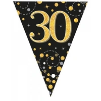 Sparkling Fizz Black & Gold 30th Flag Bunting (390CM) Pk 1