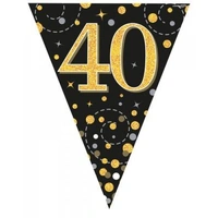 Sparkling Fizz Black & Gold 40th Flag Bunting (390CM) Pk 1