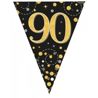 Sparkling Fizz Black & Gold 90th Flag Bunting (390CM) Pk 1