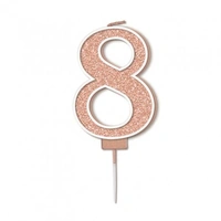 Sparkling #8 Rose Gold Fizz Numeral Candle 7.5cm Pack 1