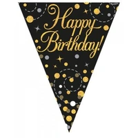 Sparkling Fizz Happy BIrthday Black Flag Bunting (390cm) Pk 1