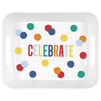 Happy Birthday Dots Reusable Plastic Serving Tray 33cm X 26.5cm- Pk 6