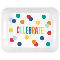 Happy Birthday Dots Reusable Plastic Serving Tray 33cm X 26.5cm- Pk 6