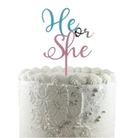 He or She Gender Reveal Cake Topper