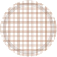 23cm White Sand Gingham Paper Plates - Pk 8