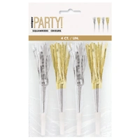 Silver & Gold Fringed Party Squawkers - Pk 4