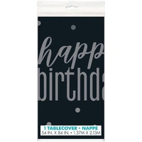 Black Glitz Happy Birthday Plastic Rectangular Table Cover (127x213cm)