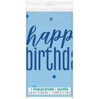 Blue Glitz Happy Birthday Plastic Rectangular Table Cover (127x213cm)