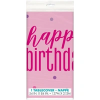 Pink Glitz Happy Birthday Plastic Rectangular Table Cover (127x213cm)