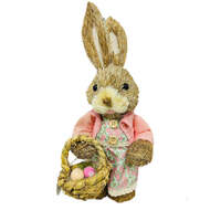 Mabel Bunny with Basket, Straw, 15 x 33 cm, Pink