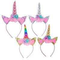 Bunny Ear & Unicorn Headband With Glitter 17cm x 26cm Gold, Silver, Pink & Rainbow