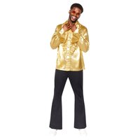 Mens Costume Satin Ruffle Shirt - Gold