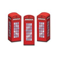 Red Telephone Box Favor Boxes (8x21cm) - Pk 3