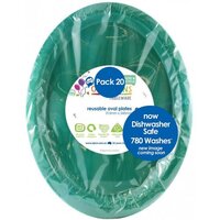 Reusable Green Plastic Oval Plates (315 x 245 mm) - Pk 20
