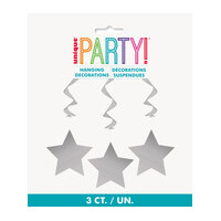 Silver Star Hanging Swirls (70 cm) - Pk 3