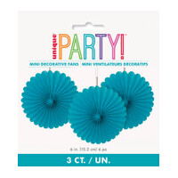 Teal Decorative Fans (15 cm) - Pk 3