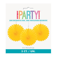 Yellow Decorative Fans (15 cm) - Pk 3