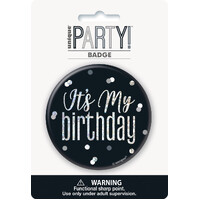 Black Glitz Birthday Badge (7.6 cm)