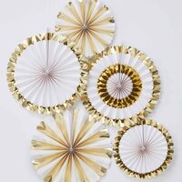 Oh Baby! Gold & White Fan Decorations - Pk 5