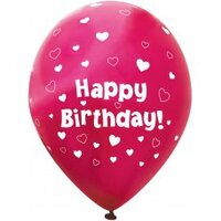 11in. Happy Birthday Fuchsia Chrome Hearts Latex Balloons - Pk 6