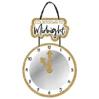 Countdown to Midnight Mirror Clock MDF Gold Glittered Hanging Sign