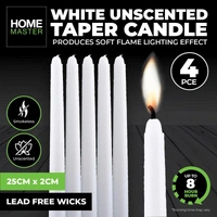 Unscented White Taper Candles (25cm) - Pk 4