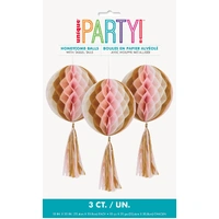 Marble Honeycomb Balls with Tissue Tassels - Pk 3