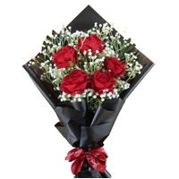 Elegant Red Rose and Baby's Breath Bouquet (50 x 30 cm)