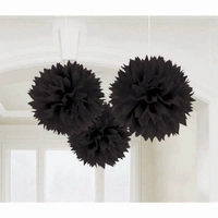 Fluffy Tissue Decorations - Jet Black - Pk 3